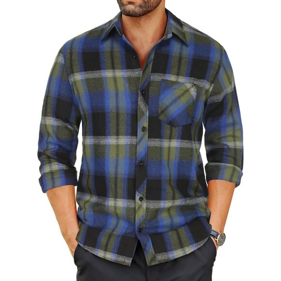 Other - Men's Blue Flannel Plaid Shirts Long Sleeve Button Down Casual Fall Shirt